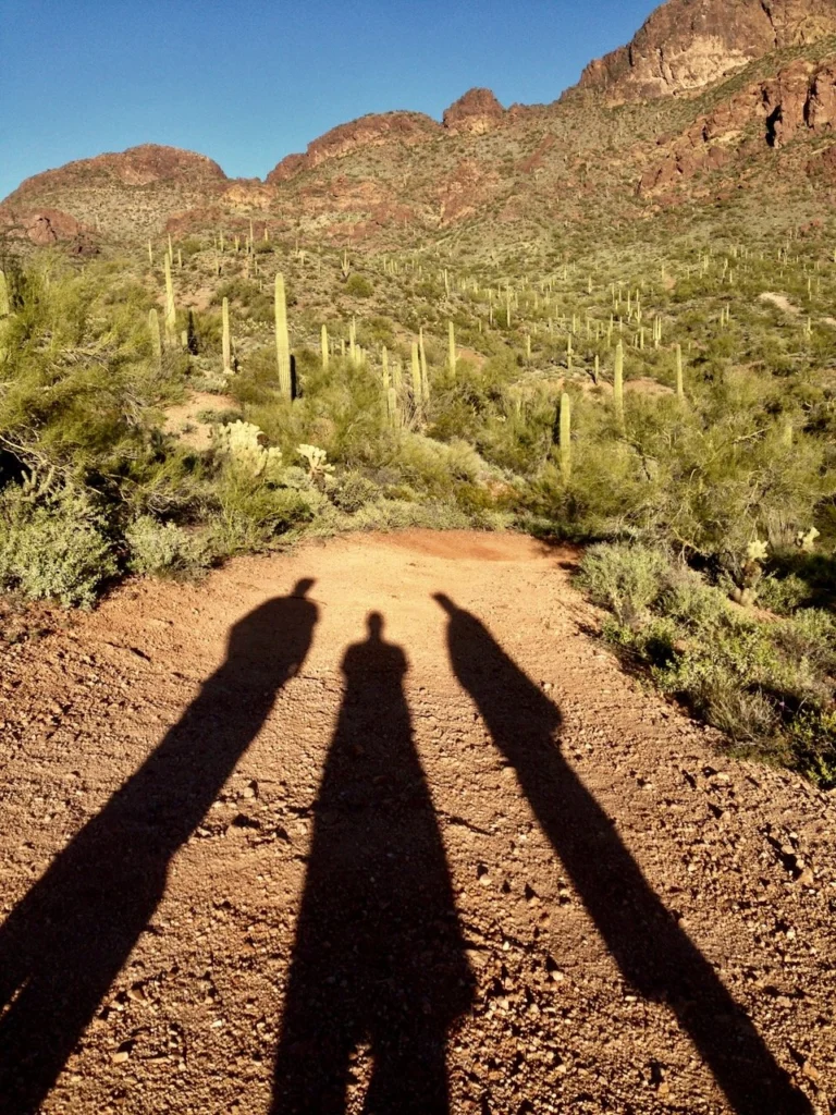 The author and two friends from The Meadows on a desert stroll.