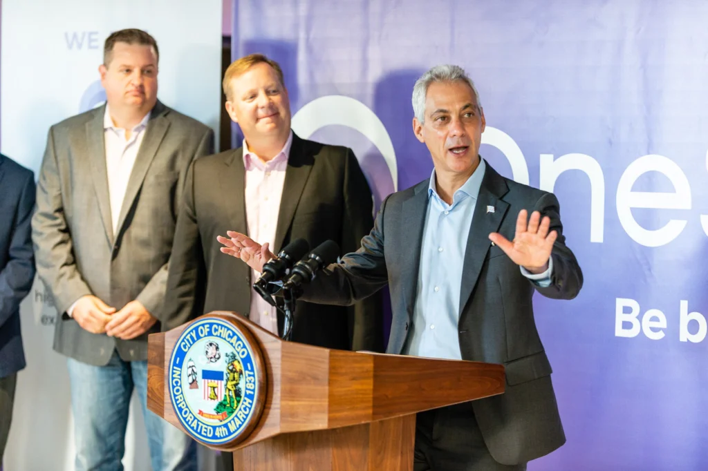 Mayor Emmanuel at a ribbon cutting for OneSpan.