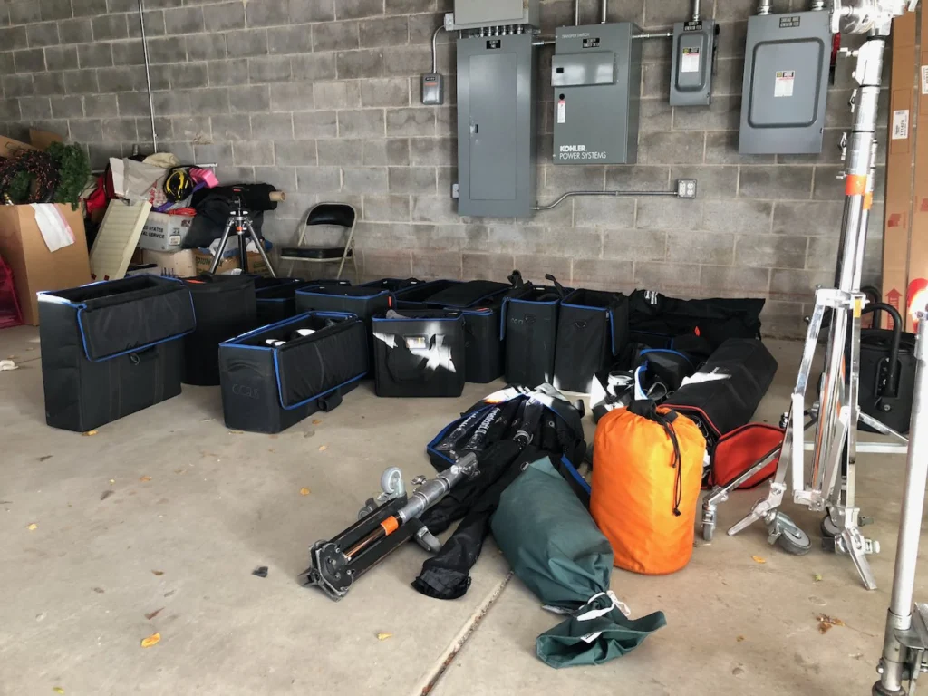 Some of the gear we carried into MO’s garage for the shoot