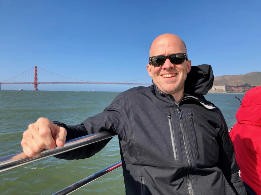 Cruising along the SF Bay in an America’s Cup sailboat