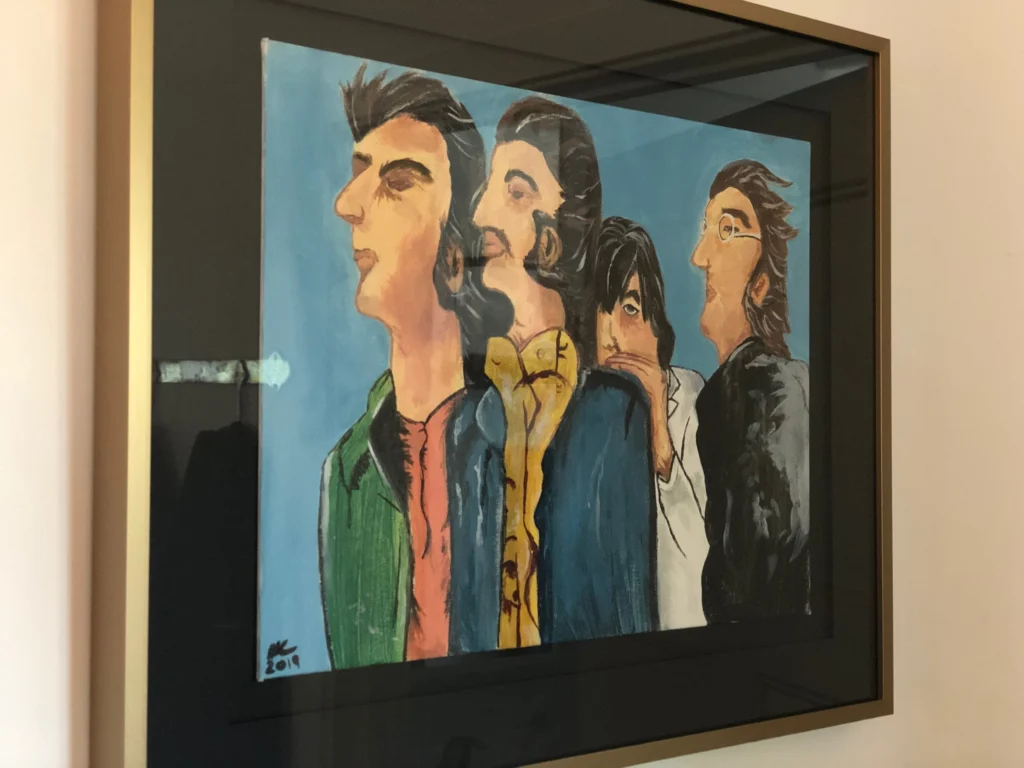 The Beatles, my 50th birthday present, as painted by my then 16 year old daughter.