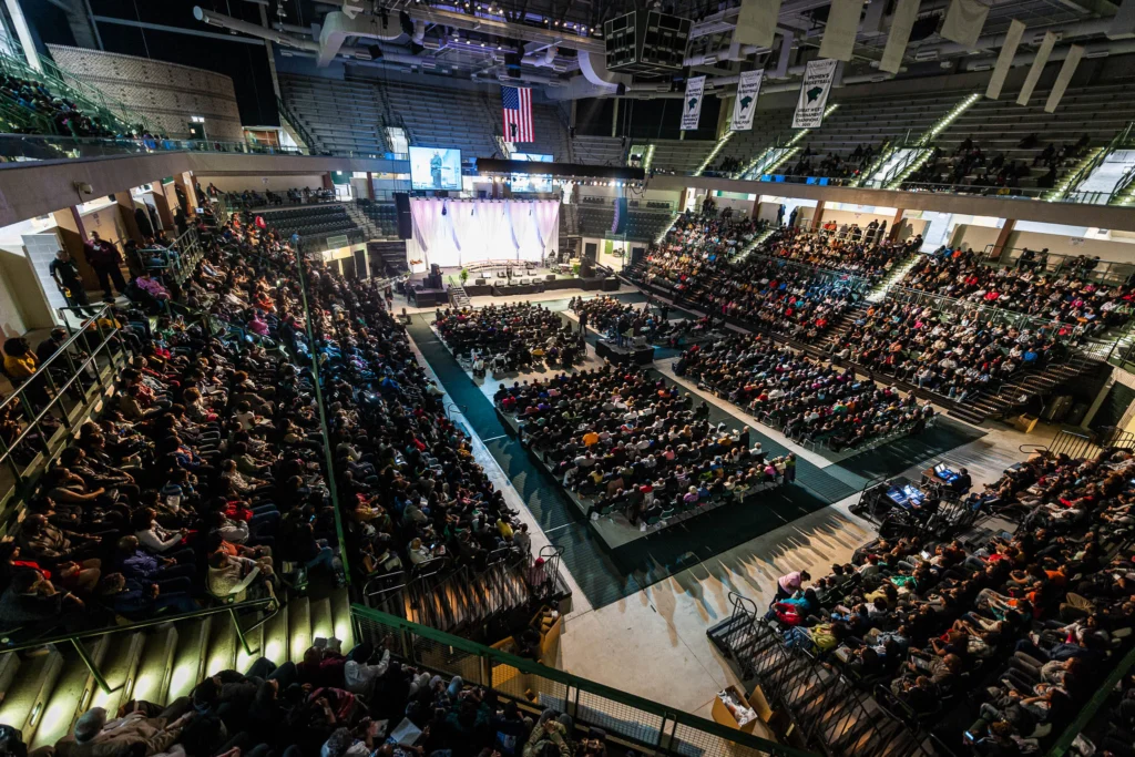 The crowd for Bishop TD Jakes at Chicago State University.