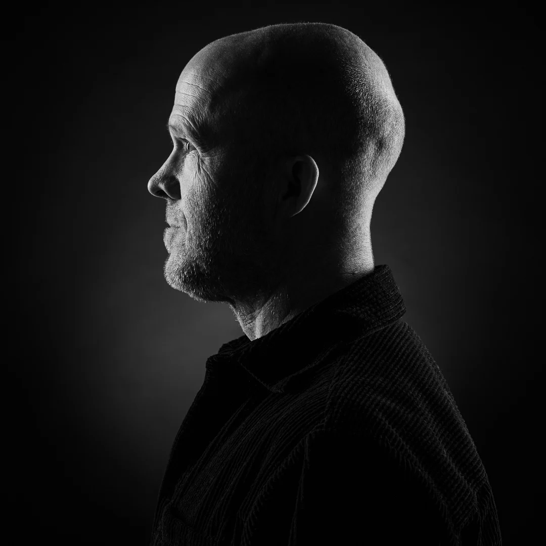 Matt Kosterman in profile, black and white