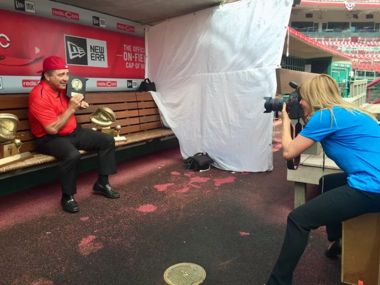 Assisting on Johnny Bench shoot for Baseball Hall of Fame, Jean Fruth