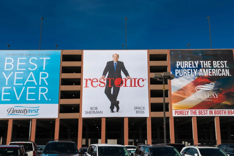 Created image for 50-foot banner of founder, Restonic