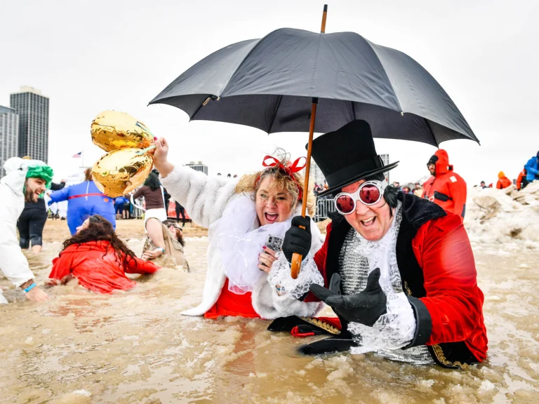 Polar Plunge coverage in 32° Lake Michigan water, Special Olympics